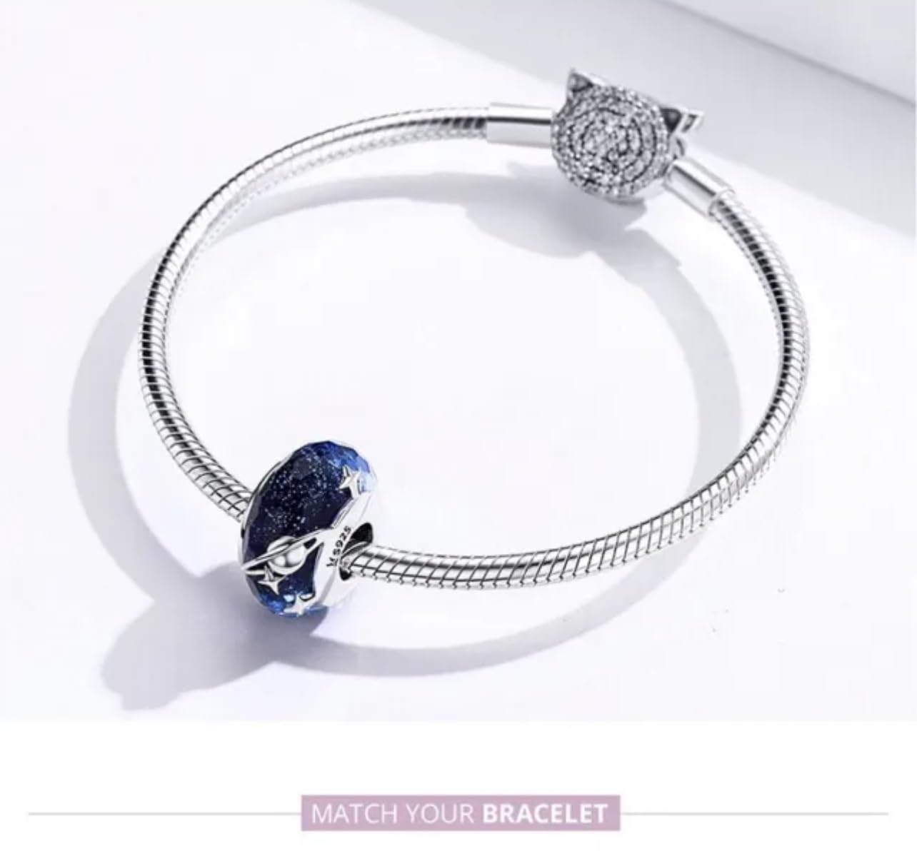 FLXHHX Abalorio de Cristal de con diseño de Estrella fugaz, Cielo Nocturno, Plata de Ley 925 auténtica, Compatible con Pulsera