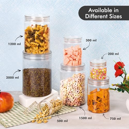 Image of Homeor Plastic Storage Jar & Containers With Spoon, Airtight & BPA Free Containers for Kitchen Storage, Grocery Kitchen Container, Multipurpose Jar, Fridge Storage Container, 2000 ML Set 6 Transparent