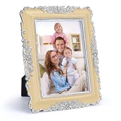 Giftgarden 5x7 Vintage Picture Frame Yellow, Ornate Antique Photo Frame 5 by 7 for Wall or Tabletop Display