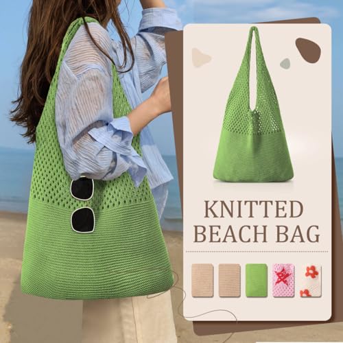 Image of Premillow Crochet Beach Tote Bags, Stylish Mesh Beach Bags Shoulder Bag for Women, Cute Summer Vacation Boho Tote Bag