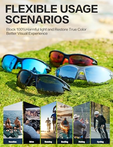 Image of BIRCEN Mens Polarized Sunglasses for Sports: TR90 Lightweight Sun Glasses Wrap Around Shades for Fishing Driving Cycling