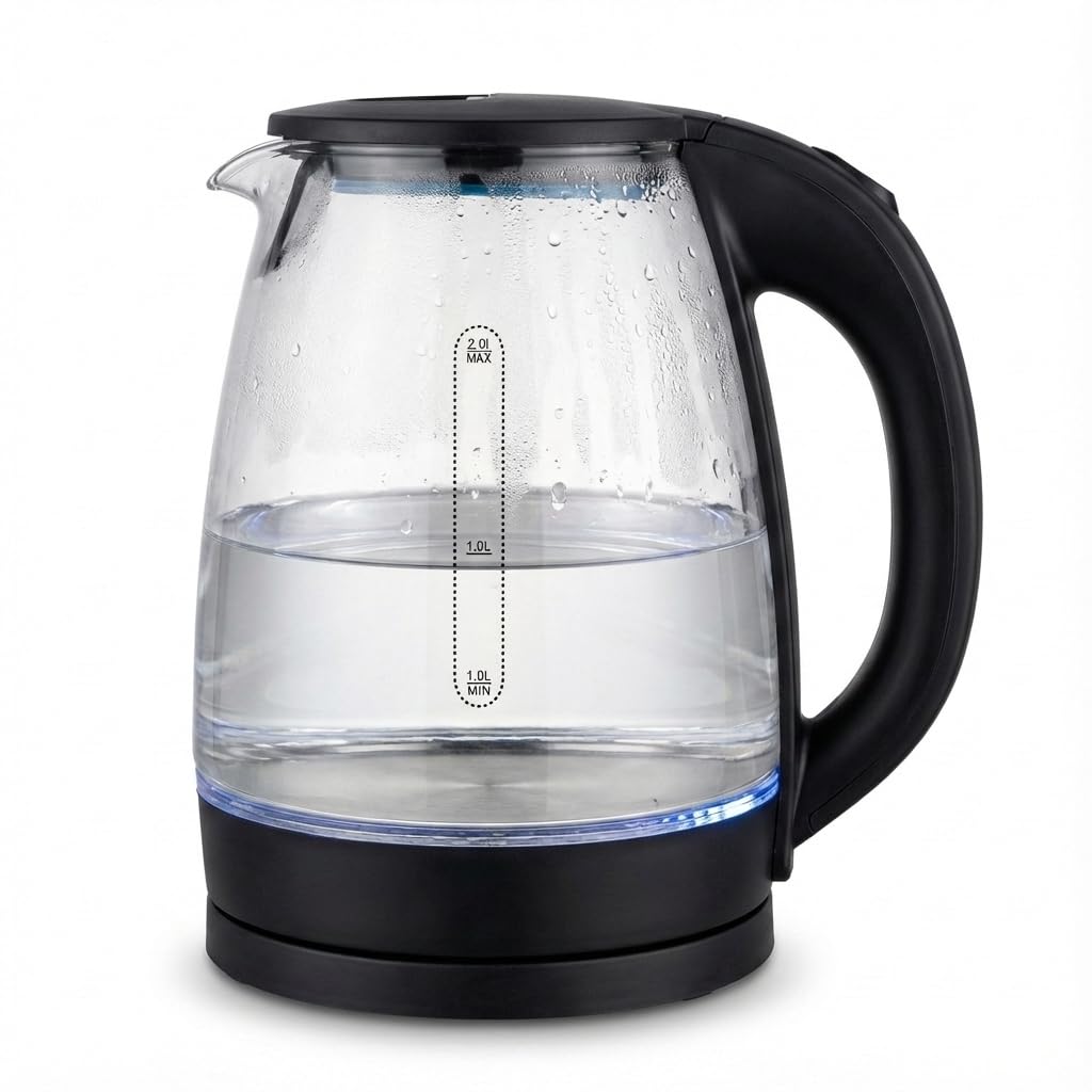 2L Glass Electric Kettle | Borosilicate Glass Body with Blue backlight and Stainless Steel Heating Plate,360 Base | Fast Boil Water Kettle for Tea, Coffee & Instant Beverages (TRANSPARENT)-image-21