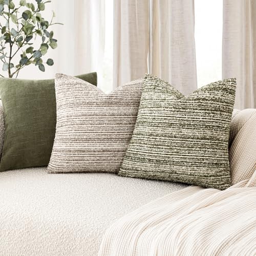 Image of Foindtower Set of 2 Faux Fur Textured Modern Throw Decorative Pillow Covers Lumbar Accent Striped Cushion Sherpa Boho Farmhouse Pillowcase for Couch Sofa Living Room Home Decor 12x20 Inch,Sage Green