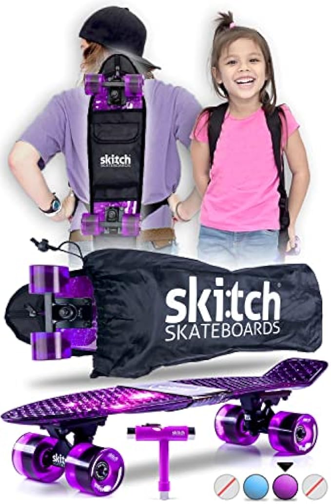 SKITCH Complete Skateboard Gift Set for All Ages with 22 Inch Mini Cruiser Board + Skateboard Backpack + Skate Tool + Tote Bag