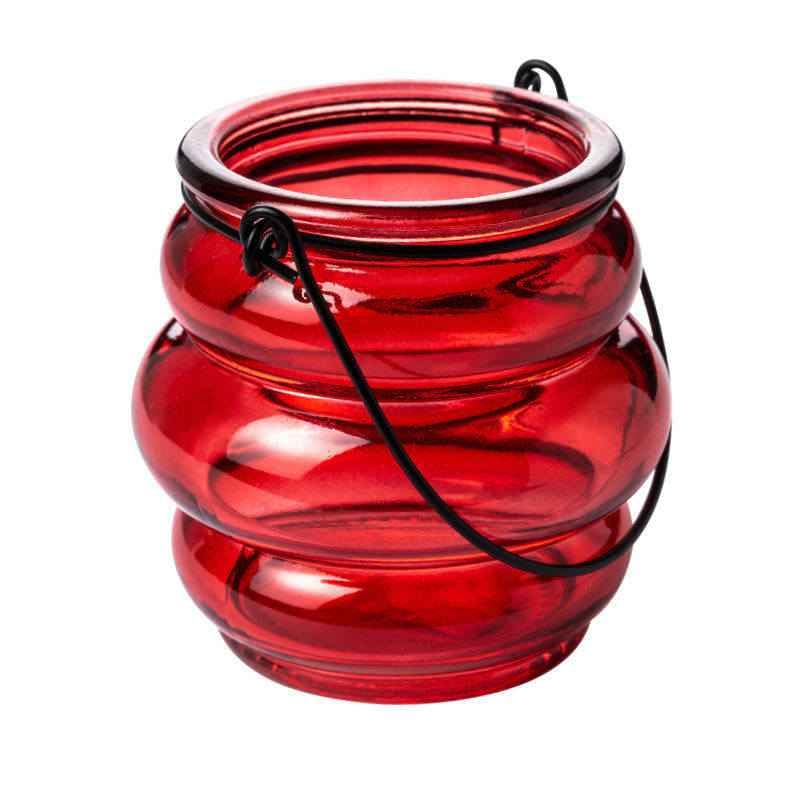 Glaslaterne mit Henkel 8cm. Teelichthalter Windlicht Kerzenhalter Kerzenglas (Burgund)