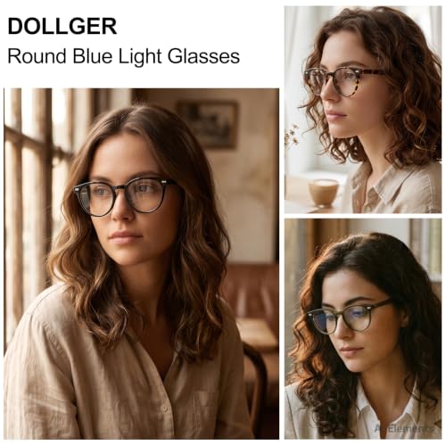 Image of Dollger Women Round Blue Light Blocking Glasses Men Retro Computer Gaming Eyeglasses Anti-Eyestrain
