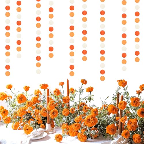 Image of Orange White Fall Party-Decorations Garland-Streamers - 52ft Groovy Boho Hanging Paper Banner,Baby Bridal Shower Wedding Autumn Birthday Sunset Halloween Thanksgiving Day Supplies Decor Hugfond