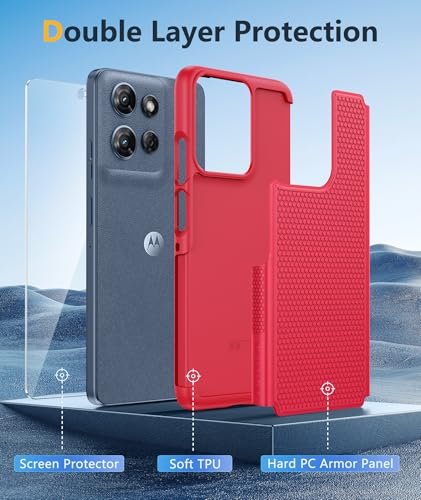 Image of FNTCASE for Moto G 2026 /2025 Case: Moto G Play 2026 /Moto G Power 2025 Case Dual Layer Military Protective Heavy Duty Cell Phone Cover with Screen Protector Shockproof Rugged Non Slip Textured (Red)