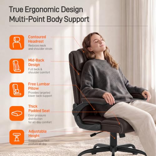 Image of Office Chair, Executive Mid-Back Computer Desk Chair with Flip-up Armrests