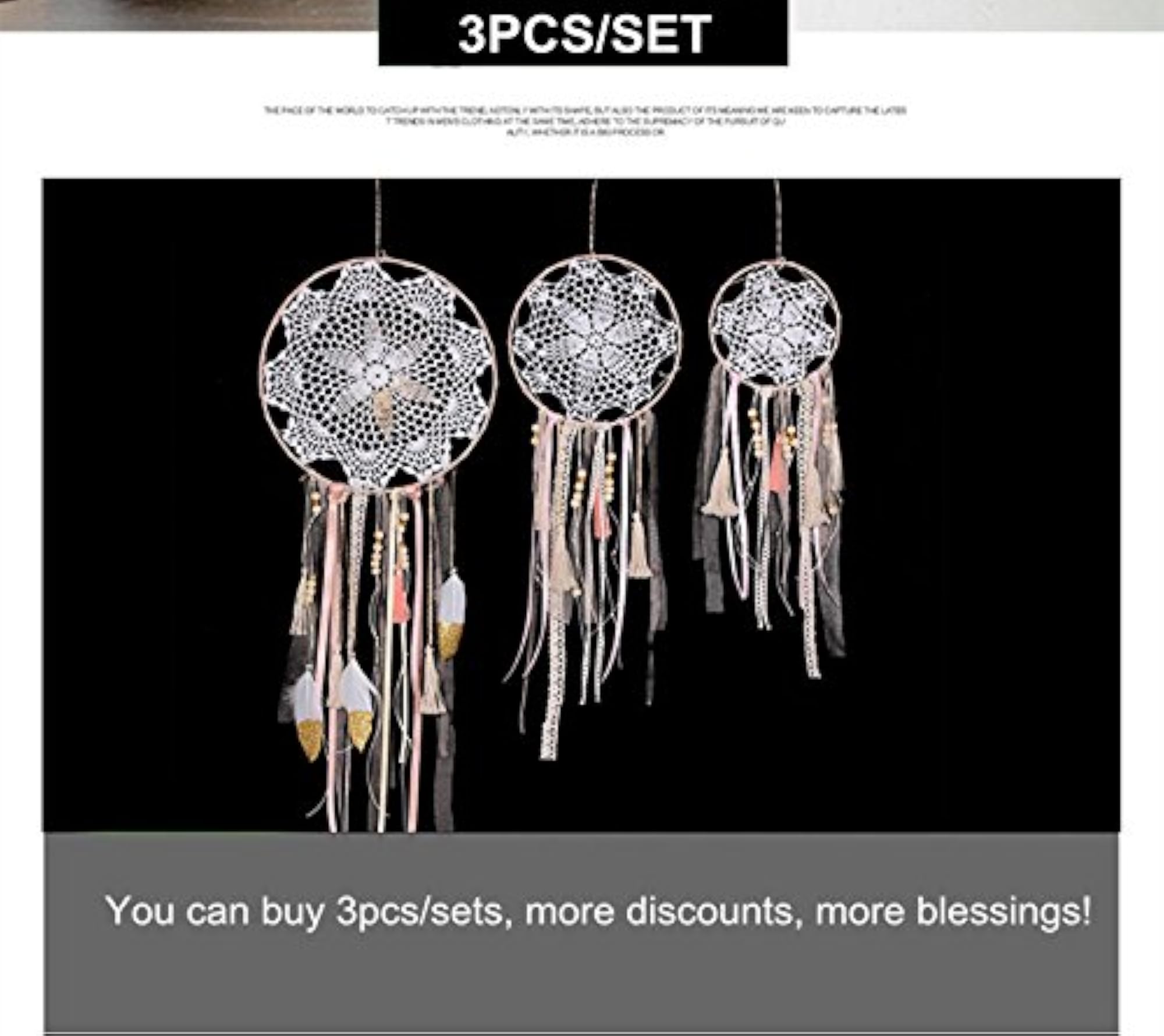 3Pcs Boho Decor Dream Catcher Feather Kit for Girls