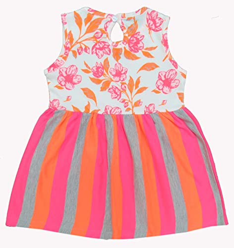 Image of Clothe Funn New Born Baby Girl Trendy Cotton Dress (9-12 Months, Offwhite /Neon Pink)
