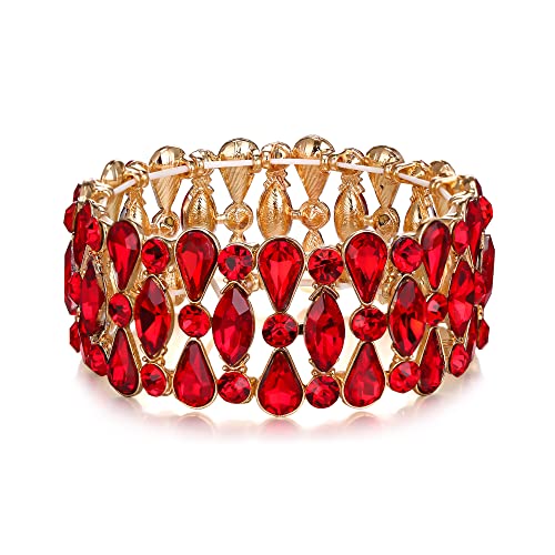 BriLove Wedding Bridal Teardrop Rhinestones Cluster Stretch Bangle Bracelet for Bride