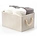 EZOWare Set of 3 Bamboo Large Fabric Storage Bins Baskets with Cotton Rope Handle, Collapsible Cube Container Box for Nursery, Kids, Closet, and More (Beige)