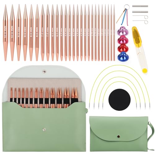 Coopay Interchangeable Circular Knitting Needles Set 13 Pairs Circular Knitting Needles Set with Case Cables & Accessories 3mm-10mm Aluminum Interchangeable Knitting Needle for Beginners