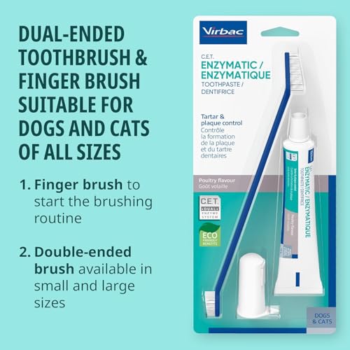 Image of Virbac C.E.T. Oral Hygiene Kit for Dogs | Poultry-Flavor Toothpaste | Fingerbrush and Pet Toothbrush,(Pack of 2)