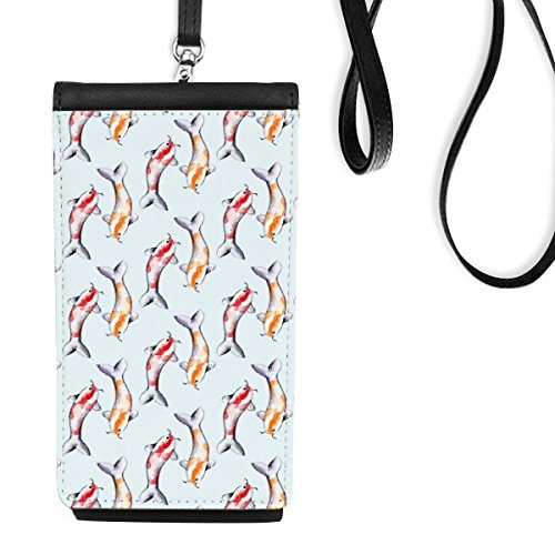 Smartphone bourse en cuir suspendu noir avec motif poisson chinois