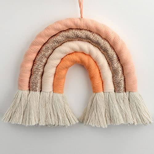 Image of EBINGMIMA Rainbow Wall Hanging, Macrame Woven Rainbow, Rainbow Wall Decor, Baby Room Decor, Baby Shower Birthday, Nursery Decor for Girls (Pink Gold,7x7x0.78in)