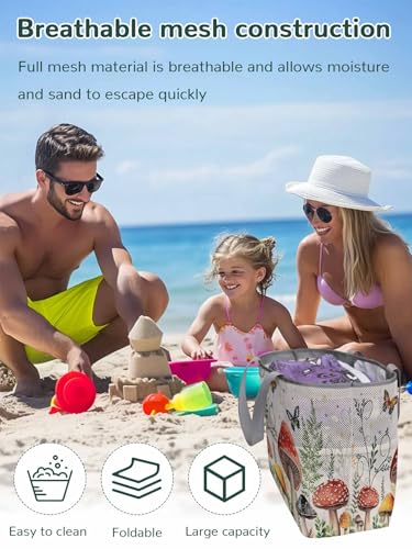 Mesh Beach Bag Oversized Tote Bags for Women Farm Mushroom Butterfly Star Large Travel Pool Bags with 8 Pockets2