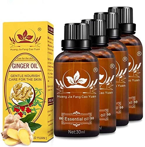 4 Pack Ginger Massage Oil,100% Pure Natural Lymphatic Drainage Ginger Oil,SPA Massage Oils,Repelling Cold and Relaxing Active Oil-30ml