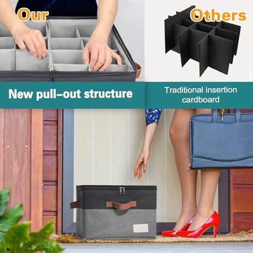 Image of 2 Pack Shoe Organizer for Closet Foldable Storage Box with Clear Cover | Fits 16-32 Pairs Boots and Heels Sneaker Sandals Stackable with Adjustable Divider Space Saving Dorm Black and Grey