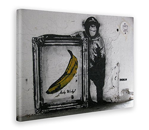 Giallobus - Schilderij - Afdrukken op Canvas - Banksy - Aap banaan afbeelding - 100 X 140 Cm