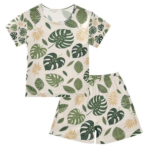 senya Monstera Leaf Tropical Summer Pajamas Set Short Cotton Sleepwear 2 Piece