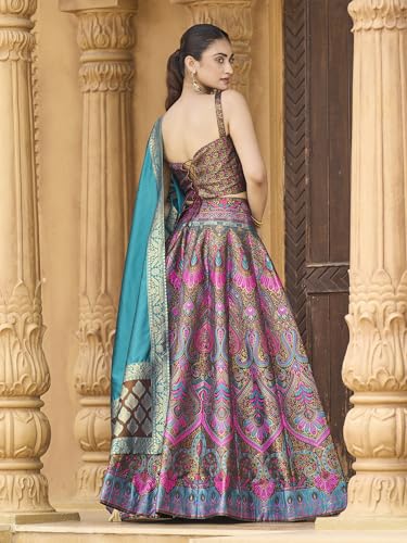 Image of PURVAJA Women's Kanjiwaram Semi-Stitched Lehenga choli