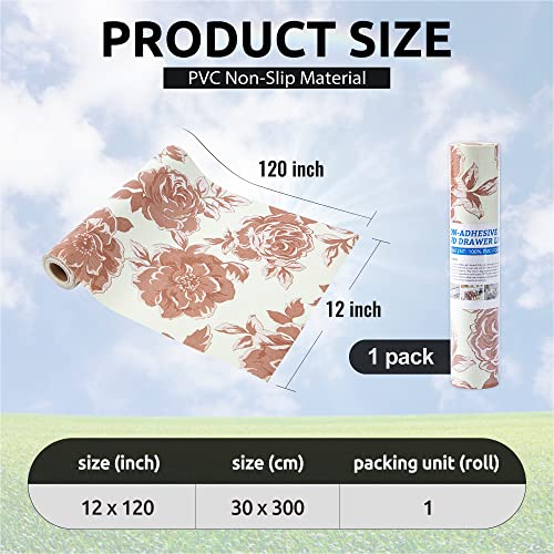 Fifty-Feet 12X120 Inch Shelf Liner For Kitchen Cabinets, Pvc Drawer Liner For Dresser Non-Slip Bathroom, Non-Adhesive Cabinet Liner Washable (Red Flower)(1 Roll) #TOP2