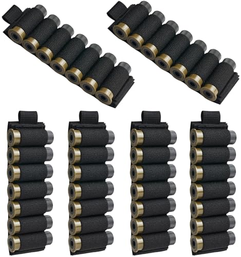 6 Packs 7 Rounds Shell Card Holder | Buttstock Shell Holder | 12/20 Ga Side Saddle Shell Carrier for Rifle Shotgun Cartridge | with Molle Utility Pouch Hook and Loop