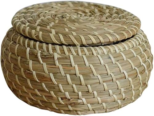 Ochine Cajas redondas de ratán con tapa, bandeja de mimbre multiusos tejida a mano para picnic, comida y pan, cesta de almacenamiento, cestas de