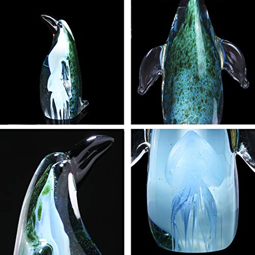 Qf Crystal Figurine Handmade Penguin With A Jellyfish Handmade Glass Blown Paperweight,Murano Style Art,Ornament,Green #TOP2