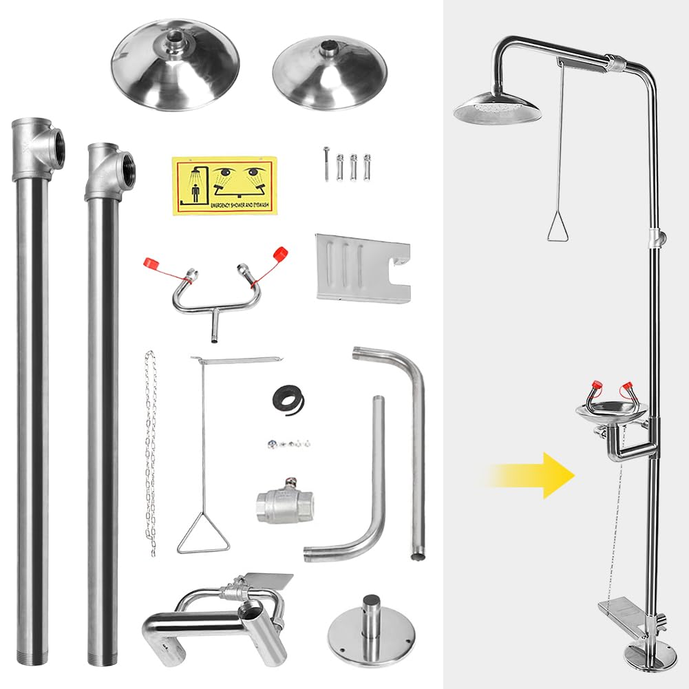 Station de Lavage des Yeux en Acier Inoxydable 304, Douche D'urgence, Station de Lavage des Yeux D'urgence avec Douche, Ensemble de Douche Oculaire de Laboratoire