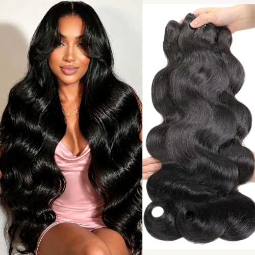 BaodanHair 12A Virgin Human Hair Bundles, Body Wave 3 Bundles Deal, 100% Unprocessed Brazilian Hair Weave Extensions for Women (Nature Black, 18 20 22 Inch)