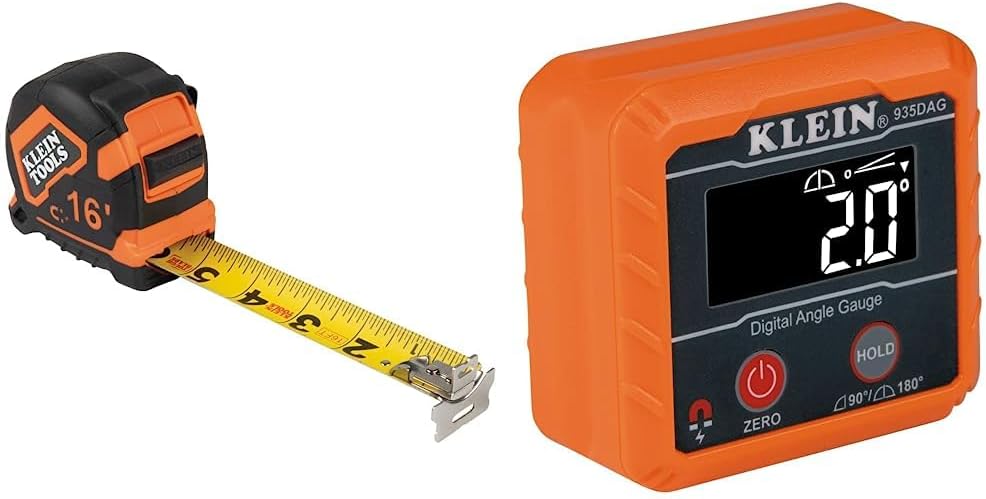 Klein Tools 9216 Tape Measure & 935DAG Digital Electronic Level and Angle Gauge, Measures 0-90 and 0-180 Degree Ranges, Measures and Sets Angles