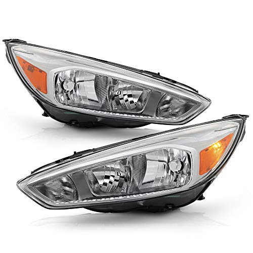 ACANII - For 2015-2018 Ford Focus Chrome Housing w/o Facotry LED DRL Halogen Headlights Headlamps Assembly Left+Right