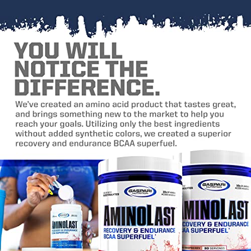 Gaspari Nutrition Aminolast, Recovery And Endurance Bcaa Superfuel, 2:1:1 Amino Acid Ratio, Fueled With Electrolytes (30 Servings, Lemon Ice) #TOP4