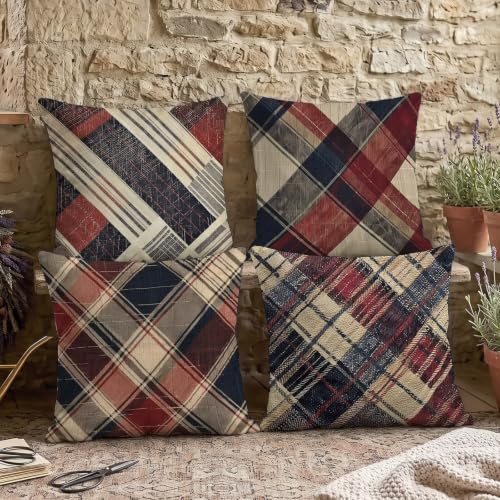 Velours coussin décoratif rétro plaid de qualité supérieure, lot de 4