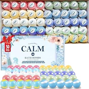 TranquilBliss Bath Bombs Set 50 PCS with 10 Rich Scents, Bath Bombs for Women, Natural Bubble Bombs with Shea Butter & Safe Oil, Ideal for Valentine’s Day, Christmas, Birthday, Mother’s Day Present