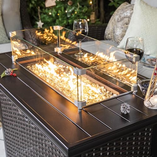 Image of Nuu Garden Outdoor 43 Inch 50,000 BTU Propane Fire Pit Table, CSA Certified Patio Propane Fire Pit with Wind Guard, Lid, Oxford Cover, 7 lbs Glass Stone, Dark Brown