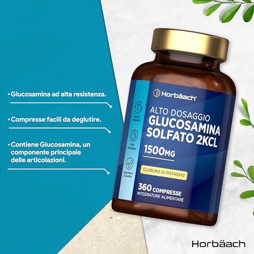 Glucosamina Solfato 1500 Mg 2Kcl | 360 Compresse | Integratore Alimentare Ad Alto Dosaggio | Glucosamine Sulphate Supplement | By Horbaach - 2