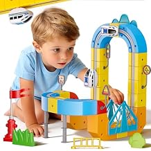 Rail Electric Train Set with Traffic Signs for Kids 3 4 5 6 7 8 Years Old, 60 PCS 3D Magic Flexible Race Car Track, Building Block Toys with Anti-Gravity, Educational STEM Toy Boys Girls Birthday