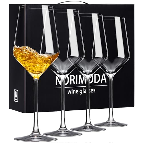 NORIMODA White Wine Glasses Set of 4, 14oz Lead-free Glassware With stem, Gift for Wine Lovers