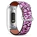 Compatible with Fitbit Charge 3 / Charge 3 SE - Leather Band Bracelet Strap Wristband Replacement with Adapters - Camouflage Pink Monochrome
