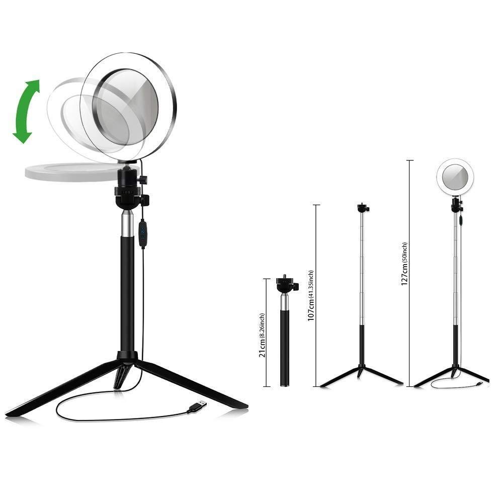 Luce ad anello a LED da 8,7 pollici con specchio per il trucco con supporto per treppiede e supporto per telefono flessibile per video e trucco di YouTube, lampada a LED da tavolo regolabile