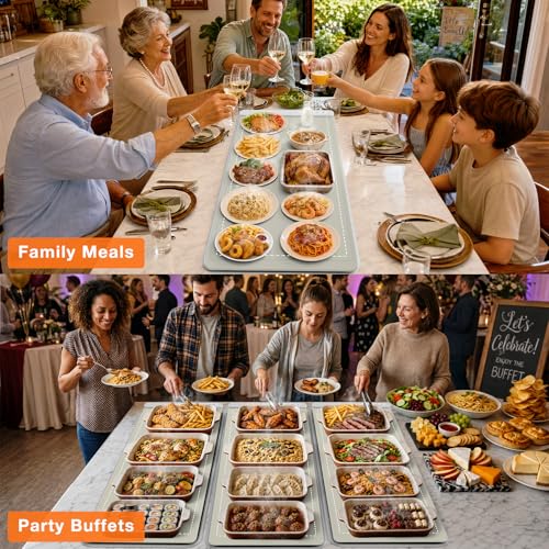 Image of FYY Warming Mat for Food with Heat Resistant Pad - Rapid and Full Surface Heating, 7 Temp Settings, 6H Timer, Rollable Portable Food Warming Mat for Countertop Party Buffet (XXXL, Khaki)