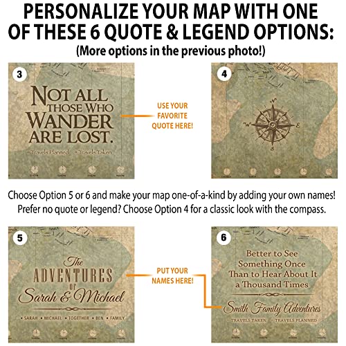 Holy Cow Canvas Personalized Push Pin World Map On Canvas In Vintage Earth Tones, Customize With Your Names And Favorite Travel Quote, Choose From 3 Sizes, Push Pins Included, World Map Pin Board #TOP3