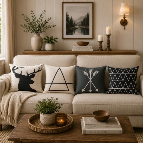 Image of STITCHNEST Polycotton Printed Cushion Covers Set of 4, 24x24 Inches