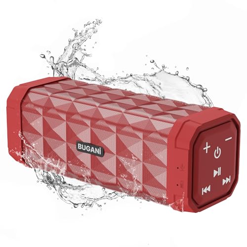 BUGANI Altavoz Bluetooth Potente 30W, Altavoz Bluetooth Portatil 5.4, Altavoces Pequeño, Doble Graves Speaker, 30H Reproducción, IPX5 Impermeable, TWS Emparejamiento, para Exteriores, Fiestas (Rojo)
