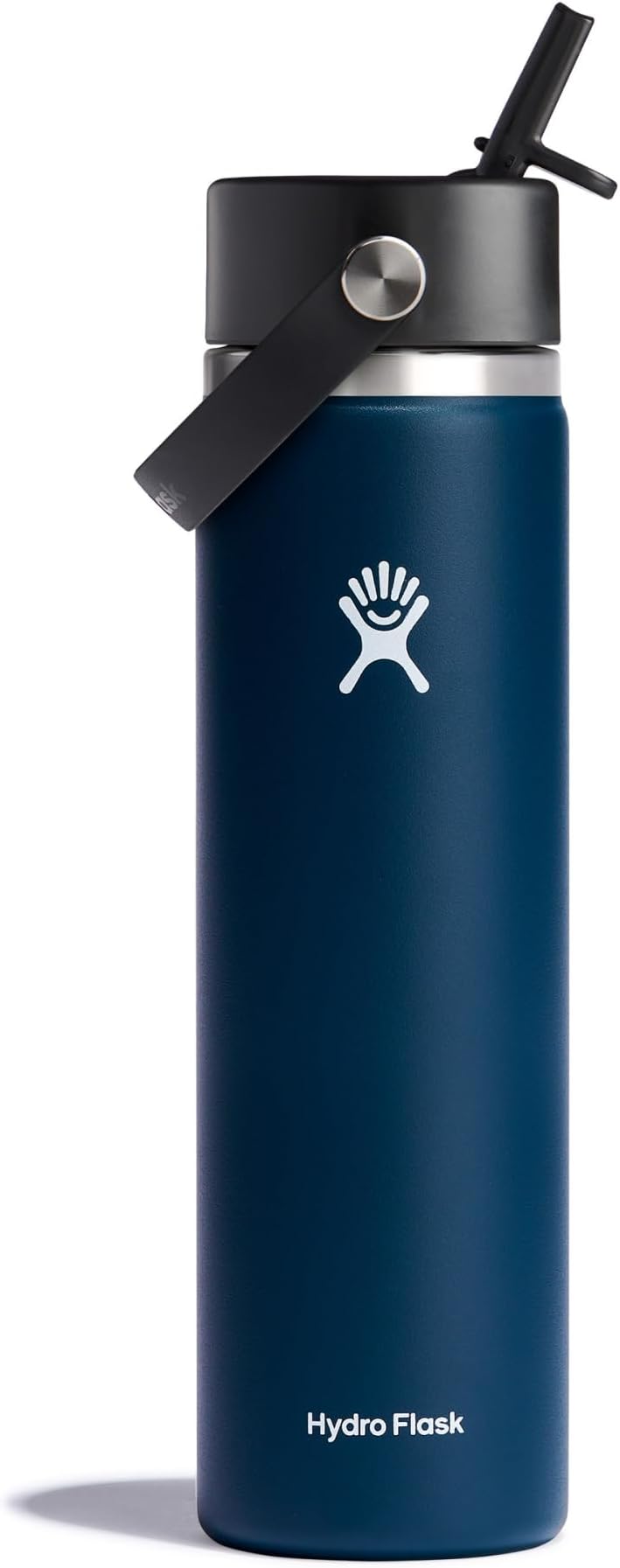 Water Bottle 709 ml (24 oz) - Vacuum Insulated Stainless Steel Water Bottle with Flex Straw Cap - BPA-Free - Wide Mouth - Indigo