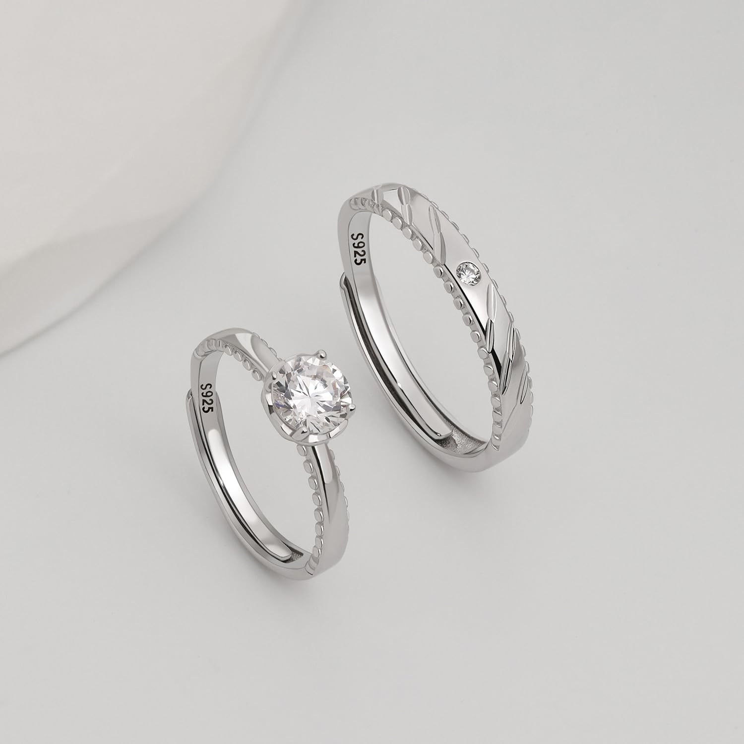 Meissa Fedi Nuziali in Argento per Donna – Anelli Promessa Regolabili con Diamante CZ da 0,5 ct – Anelli da Coppia Fatti a Mano per Anniversario e Fidanzamento